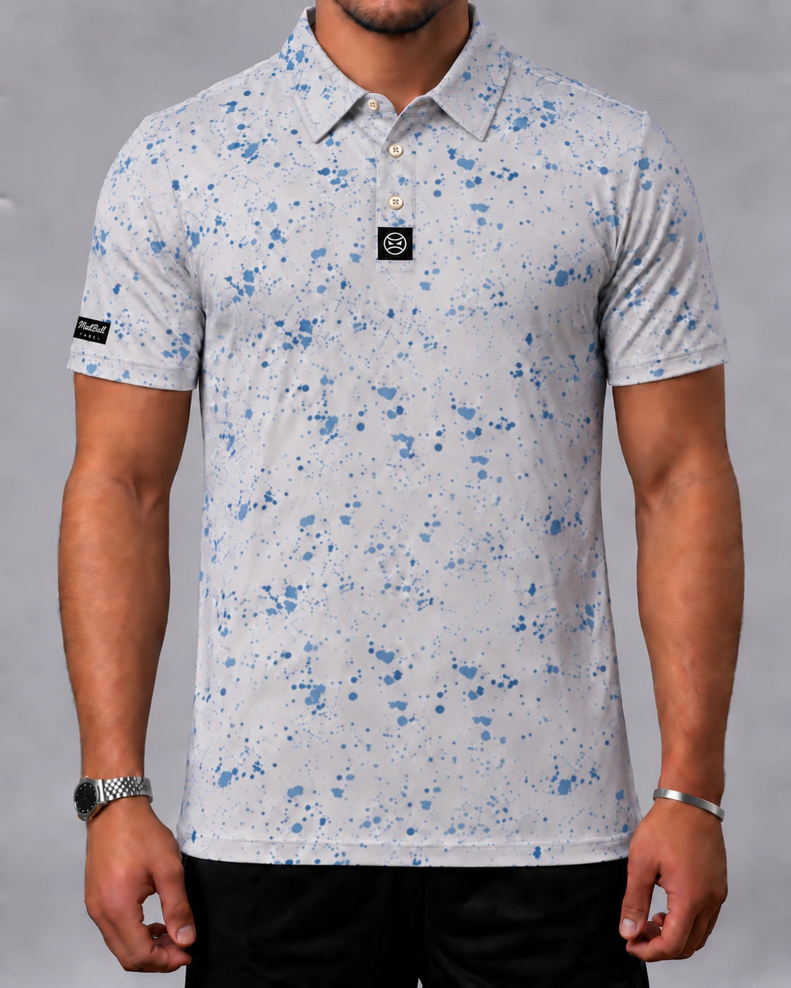 Blue Splatter Polo — Blue on a light base